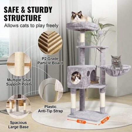 Cat Tree 115 cm Cat Tower with Cat Condo Sisal Scratching Post Light Grey