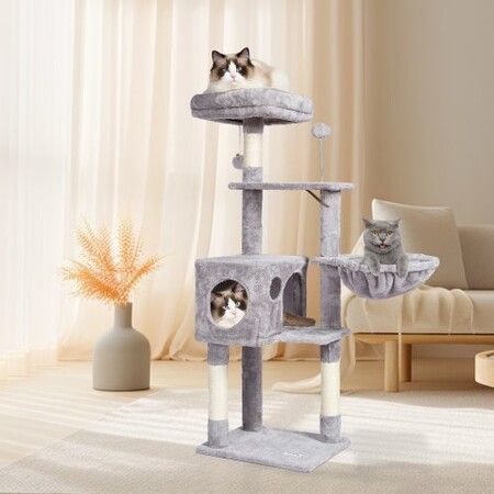 Cat Tree 115 cm Cat Tower with Cat Condo Sisal Scratching Post Light Grey