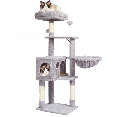 Cat Tree 115 cm Cat Tower with Cat Condo Sisal Scratching Post Light Grey