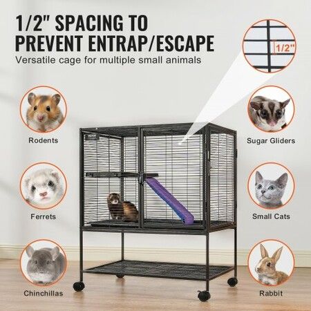 36" Metal Small Animal Cage 2-Tier Rolling Ferret Cage with Tray A Ramp