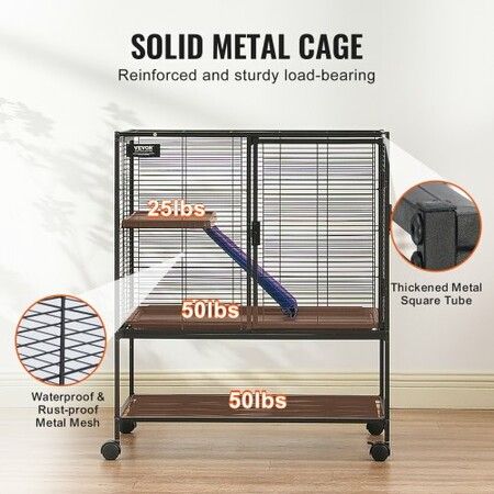 36" Metal Small Animal Cage 2-Tier Rolling Ferret Cage with Tray A Ramp