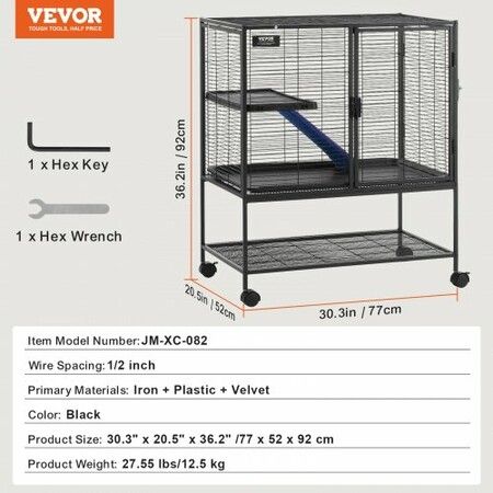 36" Metal Small Animal Cage 2-Tier Rolling Ferret Cage with Tray A Ramp