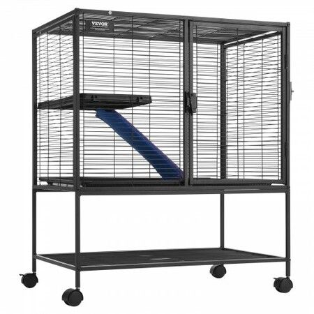 36" Metal Small Animal Cage 2-Tier Rolling Ferret Cage with Tray A Ramp