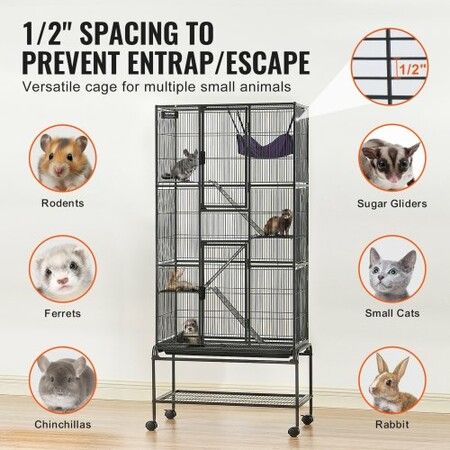 69" Metal Small Animal Cage 4-Tier Rolling Ferret Cage with Tray 3 Ramps