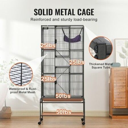 69" Metal Small Animal Cage 4-Tier Rolling Ferret Cage with Tray 3 Ramps