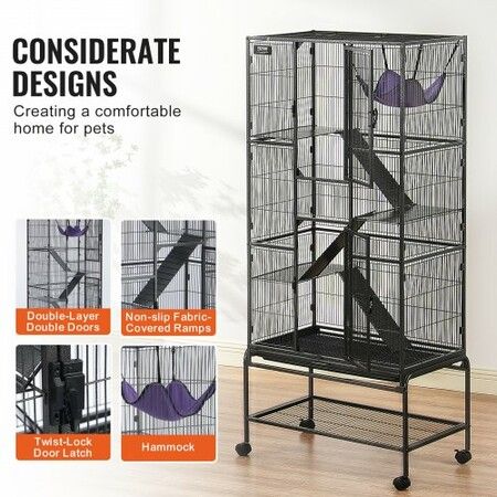 69" Metal Small Animal Cage 4-Tier Rolling Ferret Cage with Tray 3 Ramps