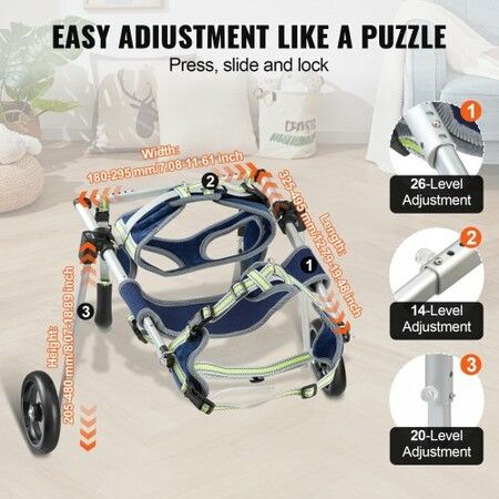 2 Wheels Dog Wheelchair for Back Legs, Pet Wheelchair Lightweight & Adjustable Assisting in Healing,  Dog Cart/Wheelchair for Injured, Disabled, Paralysis, Hind Limb Weak Pet(S)