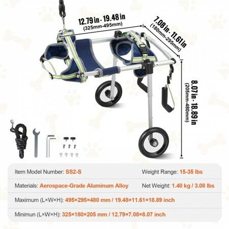 2 Wheels Dog Wheelchair for Back Legs, Pet Wheelchair Lightweight & Adjustable Assisting in Healing,  Dog Cart/Wheelchair for Injured, Disabled, Paralysis, Hind Limb Weak Pet(S)