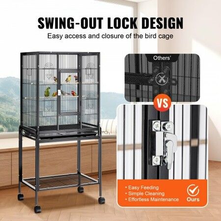 54 inch Standing Large Bird Cage, Carbon Steel Flight Bird Cage for Parakeets, Cockatiels, Parrots, Macaw with Rolling Stand and Tray