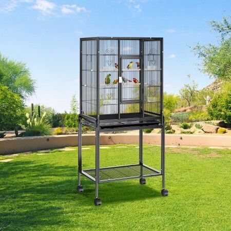 54 inch Standing Large Bird Cage, Carbon Steel Flight Bird Cage for Parakeets, Cockatiels, Parrots, Macaw with Rolling Stand and Tray