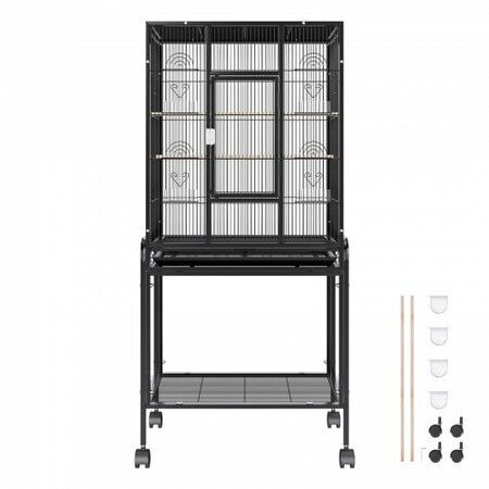 54 inch Standing Large Bird Cage, Carbon Steel Flight Bird Cage for Parakeets, Cockatiels, Parrots, Macaw with Rolling Stand and Tray