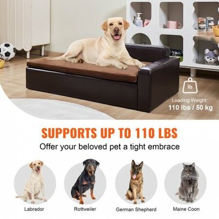 Pet Sofa, Dog Couch for Large-Sized Dogs and Cats,  40 x 23 x 13 inch, Soft Leather Dog Sofa Bed, 50 kg Loading Cat Sofa, Black