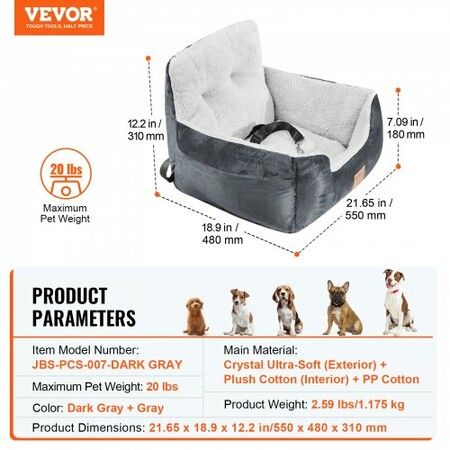 Dog Booster Car Seat Pet Car Seat for Small Dog up to 9.1 kg Dark Gray