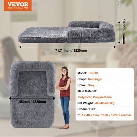 Human Dog Bed 1820x1220x254 mm Large Human Size Dog Bed Washable PV Velvet