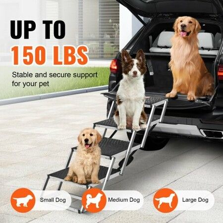 Dog Stair for Cars 4-step Folding Dog Steps Aluminum Loads up to 150 lbs, Foldable 24-25.4 in Adjustable Height