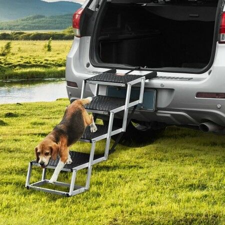 Dog Stair for Cars 4-step Folding Dog Steps Aluminum Loads up to 150 lbs, Foldable 24-25.4 in Adjustable Height