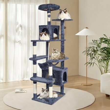 Cat Tree 183cm Cat Tower with 2 Cat Condos Sisal Scratching Post Dark Grey