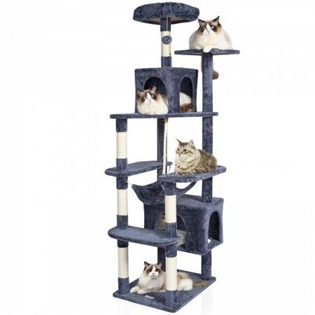 Cat Tree 183cm Cat Tower with 2 Cat Condos Sisal Scratching Post Dark Grey