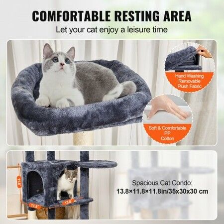 Cat Tree 154 cm Cat Tower with Cat Condo Sisal Scratching Post Dark Grey