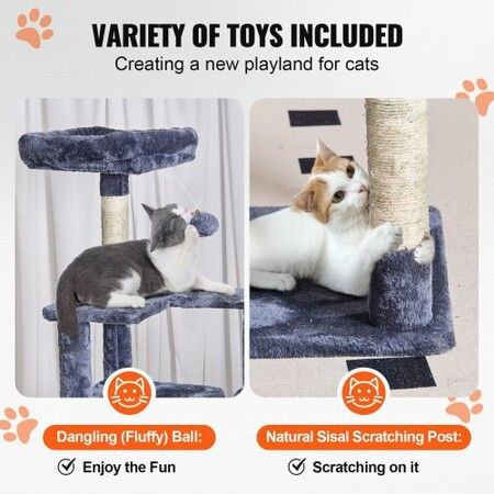 Cat Tree 154 cm Cat Tower with Cat Condo Sisal Scratching Post Dark Grey