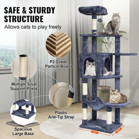 Cat Tree 154 cm Cat Tower with Cat Condo Sisal Scratching Post Dark Grey