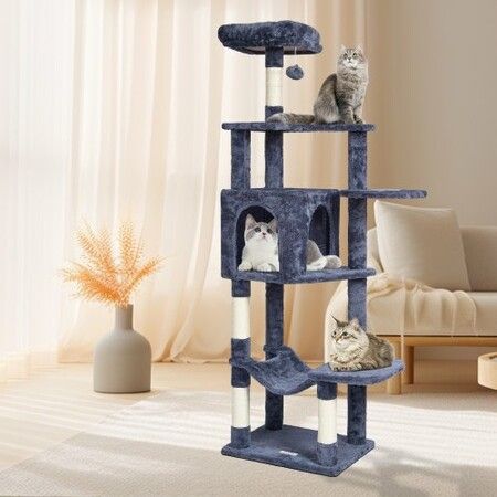 Cat Tree 154 cm Cat Tower with Cat Condo Sisal Scratching Post Dark Grey