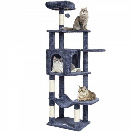 Cat Tree 154 cm Cat Tower with Cat Condo Sisal Scratching Post Dark Grey