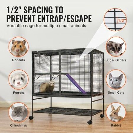 39" Metal Small Animal Cage 2-Tier Rolling Ferret Cage with Tray A Ramp