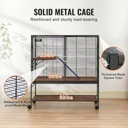 39" Metal Small Animal Cage 2-Tier Rolling Ferret Cage with Tray A Ramp