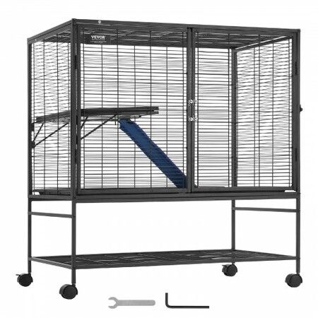 39" Metal Small Animal Cage 2-Tier Rolling Ferret Cage with Tray A Ramp