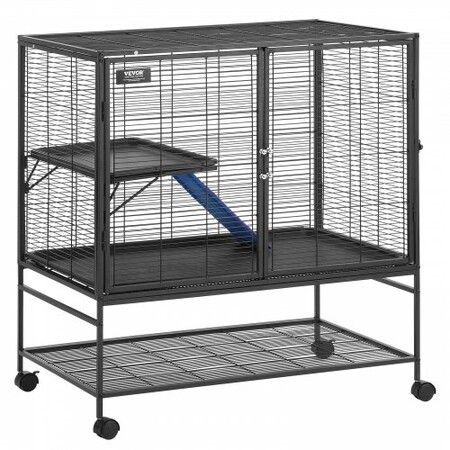 39" Metal Small Animal Cage 2-Tier Rolling Ferret Cage with Tray A Ramp