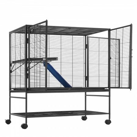 39" Metal Small Animal Cage 2-Tier Rolling Ferret Cage with Tray A Ramp