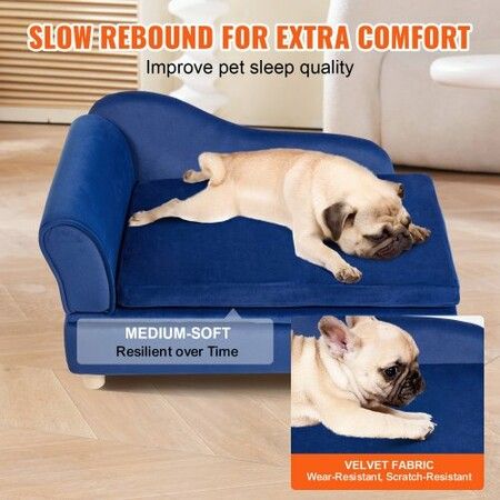 Pet Sofa, Dog Couch for Medium-Sized Dogs and Cats, 30x18x16 inch Soft Velvety Dog Sofa Bed, 37kg Loading Cat Sofa, Blue