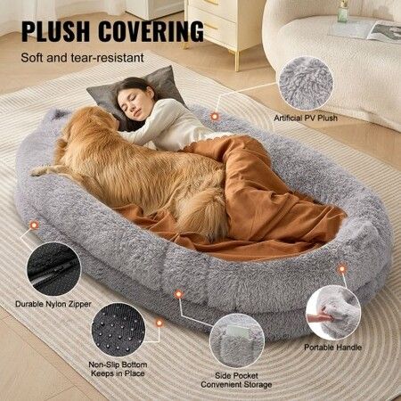 Human Dog Bed 1820x1220x250 mm Human Size Dog Bean Bed Washable PV Velvet