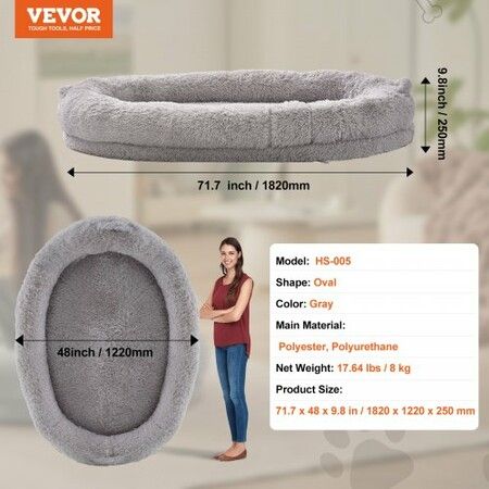 Human Dog Bed 1820x1220x250 mm Human Size Dog Bean Bed Washable PV Velvet