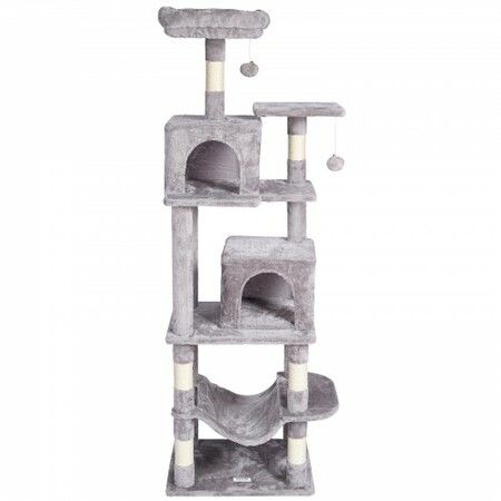 Cat Tree 160 cm Cat Tower with 2 Cat Condos Scratching Post Light Grey