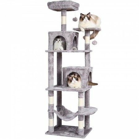 Cat Tree 160 cm Cat Tower with 2 Cat Condos Scratching Post Light Grey