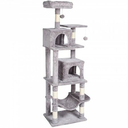 Cat Tree 160 cm Cat Tower with 2 Cat Condos Scratching Post Light Grey