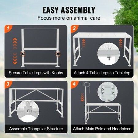 Goat & Sheep Stand, 47x23 inch Livestock Stand, Metal Livestock Milking and Shearing Stand 21" to 33" Adjustable Height, with Headpiece and Nose Loop, 500lbs Loading Weight, White