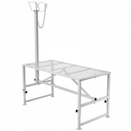 Goat & Sheep Stand, 47x23 inch Livestock Stand, Metal Livestock Milking and Shearing Stand 21" to 33" Adjustable Height, with Headpiece and Nose Loop, 500lbs Loading Weight, White