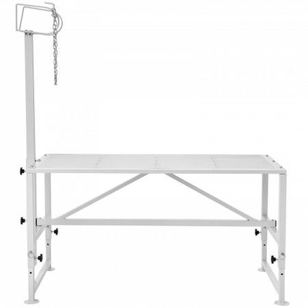 Goat & Sheep Stand, 47x23 inch Livestock Stand, Metal Livestock Milking and Shearing Stand 21" to 33" Adjustable Height, with Headpiece and Nose Loop, 500lbs Loading Weight, White