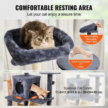 Cat Tree 143 cm Cat Tower with Cat Condo Sisal Scratching Post Dark Grey