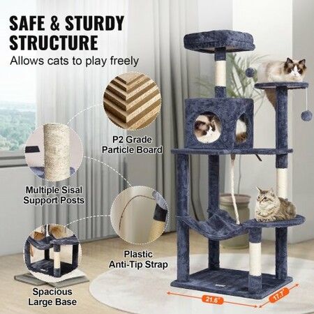 Cat Tree 143 cm Cat Tower with Cat Condo Sisal Scratching Post Dark Grey