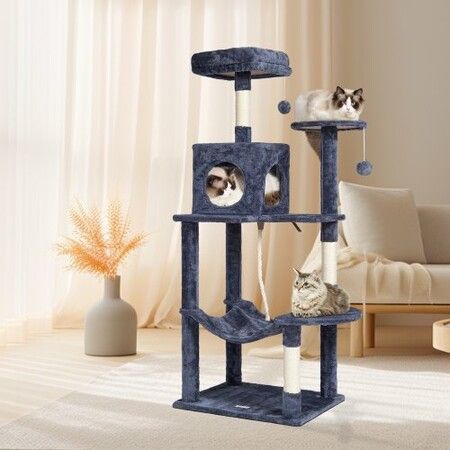 Cat Tree 143 cm Cat Tower with Cat Condo Sisal Scratching Post Dark Grey