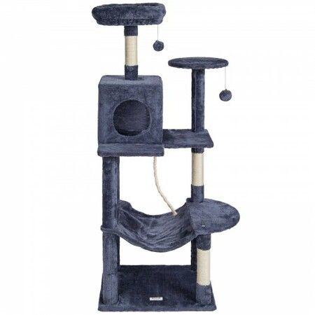 Cat Tree 143 cm Cat Tower with Cat Condo Sisal Scratching Post Dark Grey