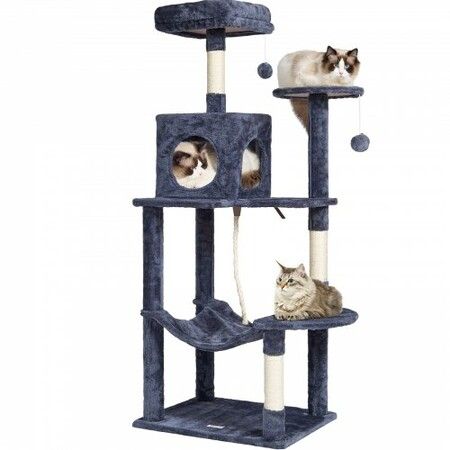 Cat Tree 143 cm Cat Tower with Cat Condo Sisal Scratching Post Dark Grey