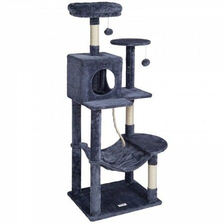 Cat Tree 143 cm Cat Tower with Cat Condo Sisal Scratching Post Dark Grey