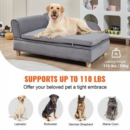 Pet Sofa, Dog Couch for Large-Sized Dogs and Cats, 36x23x16 inch Soft Velvety Dog Sofa Bed, 50 kg Loading Cat Sofa, Grey