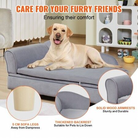 Pet Sofa, Dog Couch for Large-Sized Dogs and Cats, 36x23x16 inch Soft Velvety Dog Sofa Bed, 50 kg Loading Cat Sofa, Grey