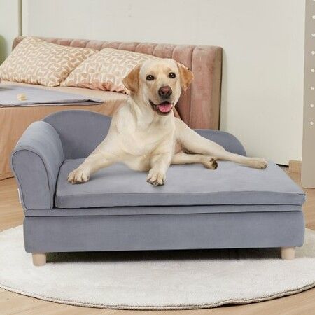 Pet Sofa, Dog Couch for Large-Sized Dogs and Cats, 36x23x16 inch Soft Velvety Dog Sofa Bed, 50 kg Loading Cat Sofa, Grey